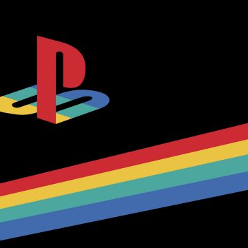 PlayStation, Retro, Logo, AMOLED, Minimalist, Colorful, Ribbon, Black background