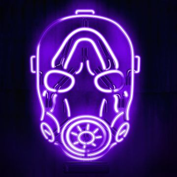 Borderlands Psycho Mask, Neon logo, Black background