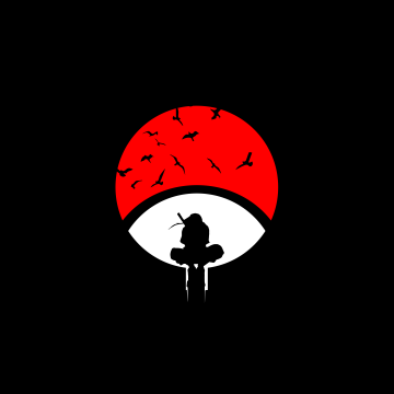 Itachi Uchiha, Minimalist, Naruto, Black background, Minimal art, AMOLED, Simple