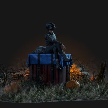 PUBG, Crate, Pumpkins, Dark background