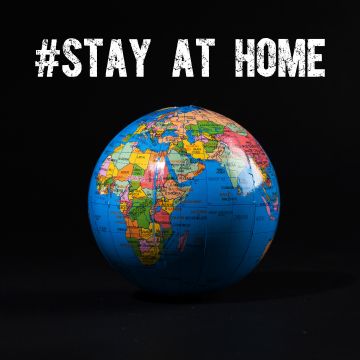 Stay Home, Stop COVID-19, Globe, Earth, Black background, 5K