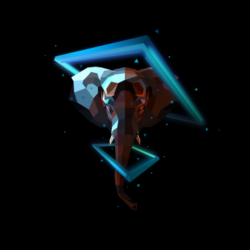 Elephant, Low poly, Artwork, AMOLED, Black background, Neon, Simple