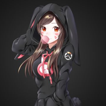 DVa, Kawaii, Overwatch, Dark background, Anime girl