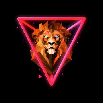 Lion, Neon, Wild, Low poly, Artwork, AMOLED, Black background