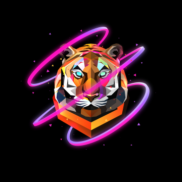 Tiger, Low poly, Artwork, AMOLED, Black background, Neon, Simple