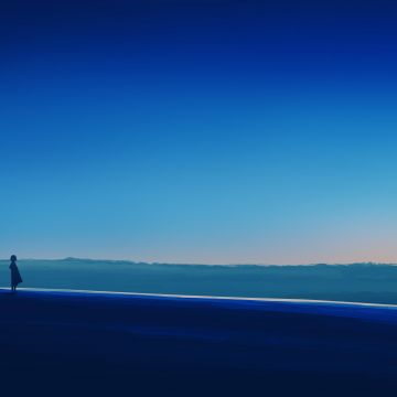 Alone, Mood, Lonely, Blue Sky, Horizon, Panoramic, Crescent Moon, 5K