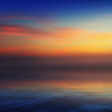 Horizon, Landscape, River, Morning fog, Crescent Moon, 5K