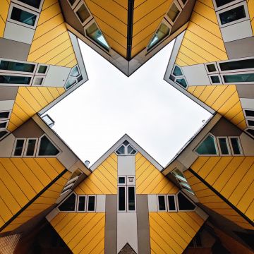 Cube Houses, Modern architecture, Sky view, Rotterdam, Netherlands