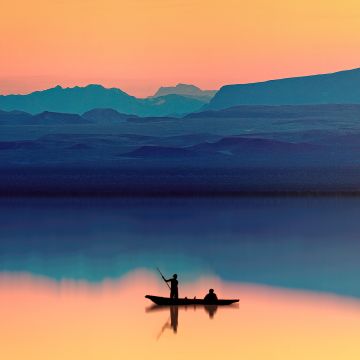 Aesthetic, Mountains, Lake, River, Dusk, Evening, Reflection, Boating, Silhouette