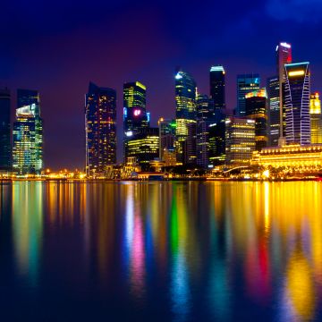 Marina Bay, Singapore, Cityscape, Night, City lights, Skyscrapers, Metropolitan