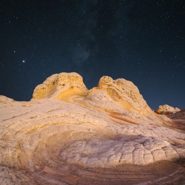 Rock, Desert, Night, Starry sky