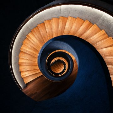 Wooden stairs, Spiral staircase, Swirling Vortex, 5K