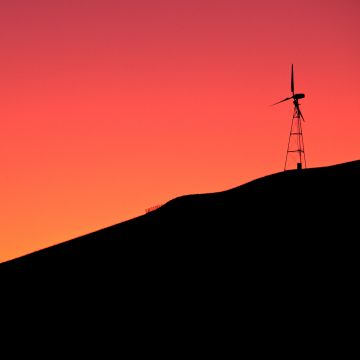 Windmill, Sunrise, Silhouette, Orange sky, Dawn, Hill, 5K, Simple