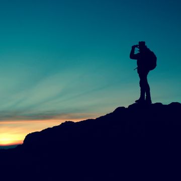 Climber, Hiker, Silhouette, Mountain top, Trekking, Sunset, Travel, Adventure, Scenery, Blue Sky