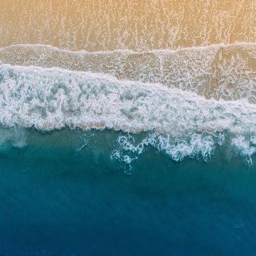 Seashore, Beach, Aerial view, Coast, Blue Ocean, Water waves, Sand