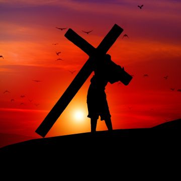 Jesus Cross, Sunset, Orange sky, Silhouette, Religion, Faith, Crucifixion, Christianity, Symbol, 5K
