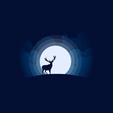 Deer, Illustration, Silhouette, Moon, Night, Minimal art, Dark background, Simple