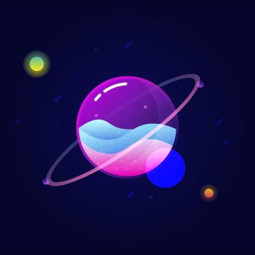 Planets, Colorful, Orbit, Minimal art, Illustration, Dark background