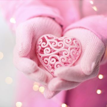 Pink Heart, Hand Gloves, Pink background, Valentine's Day, Emotions, 5K, February