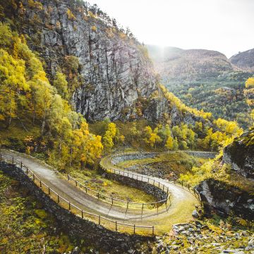 Filefjell Kongevegen, Norway, Trails, Dirt road, Greenery, Mountains, Landscape