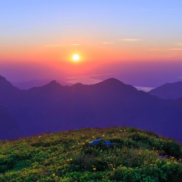 Rautispitz, Sunset, Mountain range, Evening sky, Dusk, Switzerland, Cliff, Landscape, Scenery