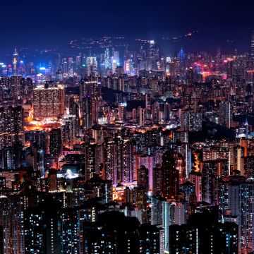 Hong Kong City Skyline, Cityscape, City lights, Night time, Skyscrapers, 5K