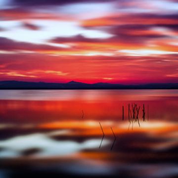 Sunset, Lake, Reflection, Beautiful, Long exposure, Landscape, Scenery, 5K