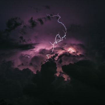 Lightning Strike, Stormy Clouds, Dark Sky, Natural Phenomena, 5K