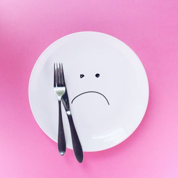 Empty Plate, Sad, Fork, Pink background, Hunger, Utensils, 5K