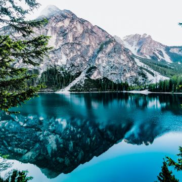 Mountain lake, Reflection, Blue Water, Landscape, Scenery, 5K