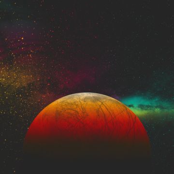 Red planet, Digital Art, Milky Way, Stars, Colorful, 5K