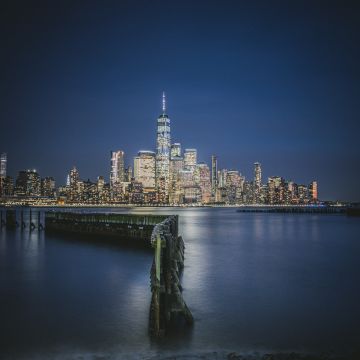 Hudson River Waterfront Walkway, Jersey City, Cityscape, Night, City lights, New Jersey, USA