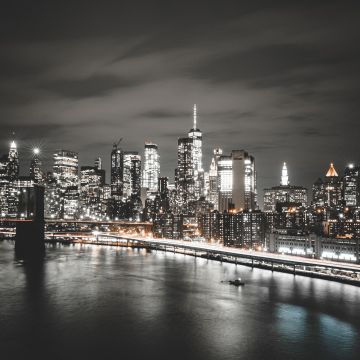 Manhattan Bridge, Brooklyn, Cityscape, Night, City lights, New York City, USA