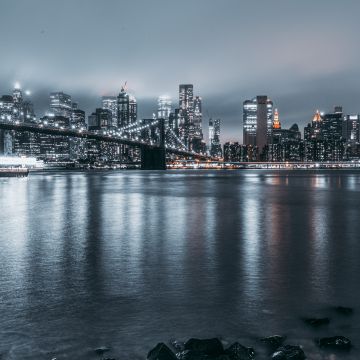 Brooklyn, Cityscape, Night, City lights, New York City, Reflections, USA