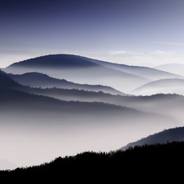 Mountains, Foggy, Dawn, Hills, Morning fog