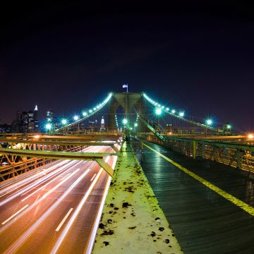 Brooklyn Bridge, Cityscape, City lights, Manhattan, Brooklyn, Suspension bridge, New York City, USA