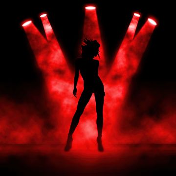 Girl, Spot lights, Silhouette, Dancing, Dark background, Red, Dark aesthetic