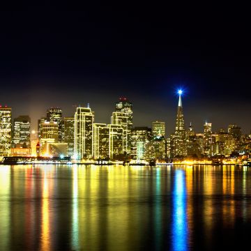 Treasure Island, San Francisco, Night, City lights, Urban, Reflections, Night City, Skyline, Cityscape