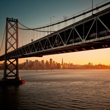 San Francisco-Oakland Bay Bridge, Downtown, San Francisco, Sunset, Seascape