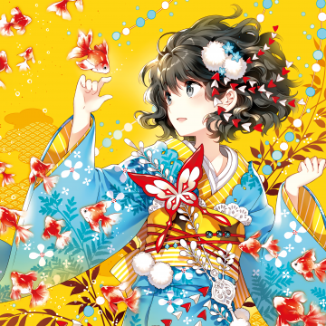 Anime girl, Underwater, Fishes, Dream, Yellow background