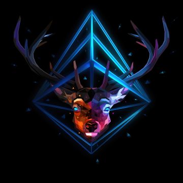 Reindeer, Low poly, Artwork, Black background, AMOLED