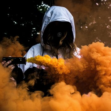 Person in Mask, Girl, Orange Smoke, Hoodie, Anonymous, Smoke Grenade, 5K
