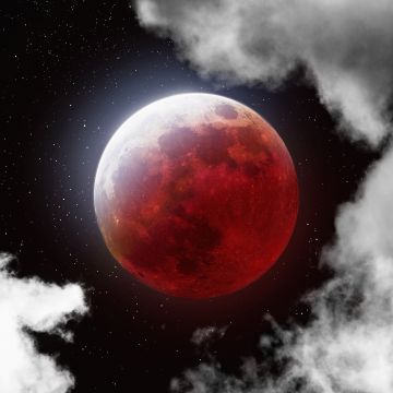 Lunar Eclipse, 8K, Blood Moon, Clouds, Stars, Cosmos, Astrophotography, 5K