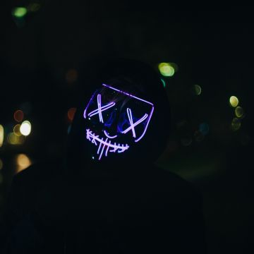 Man, LED mask, Anonymous, Dark background