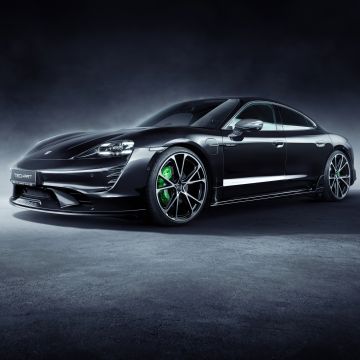 TechArt Porsche Taycan Aerokit, Black cars, Dark background, 2021