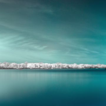 Infrared vision, Panorama, Surreal, Body of Water, Coast, Blue background, 5K, 8K