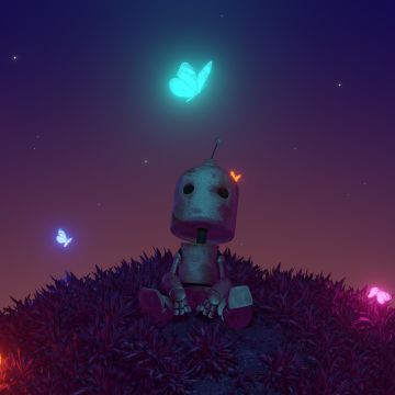 Robot, Butterflies, Alone, Lonely, Loneliness, Dream, Planet, Glowing