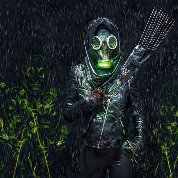 Person in Mask, Fighter, Scary, Rain, Blood, Manipulation, Anonymous, 5K