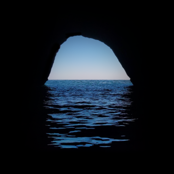Cave, Silhouette, Ocean, Dark Place, Seascape, Horizon