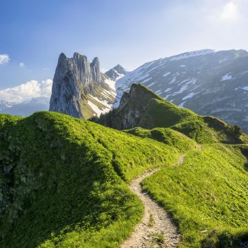 Appenzell Alps, Switzerland, Mountain range, Glacier mountains, Snow covered, Hiking trail, Landscape, Scenery, Daytime, 5K